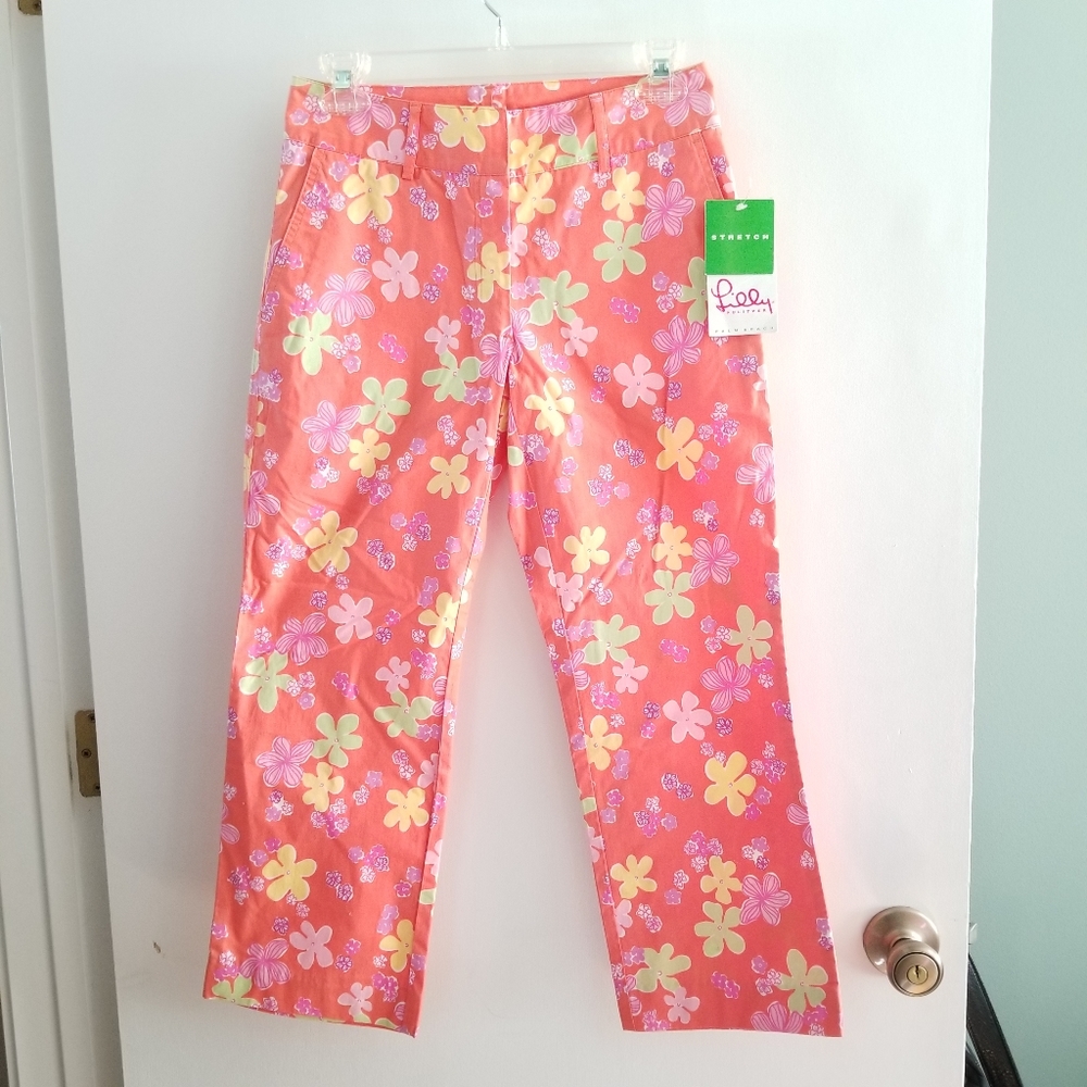 Lilly Pulitzer Palm Beach Coral Sands Stretch Liza Capri Pants Sz 0 NWT